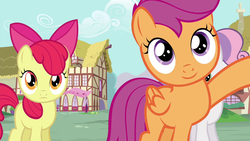 Size: 1280x720 | Tagged: safe, screencap, apple bloom, scootaloo, sweetie belle, g4, twilight time, cutie mark crusaders