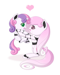 Size: 1200x1500 | Tagged: safe, artist:jdan-s, oc, oc only, oc:cyberia heart, original species, pony, robot, robot pony, unicorn, friendship is witchcraft, female, filly, foal, heart, hooves, horn, mare, open mouth, sweetie bot