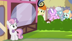 Size: 1280x720 | Tagged: safe, screencap, diamond tiara, gallop j. fry, peach fuzz, pipsqueak, silver spoon, sweetie belle, g4, twilight time