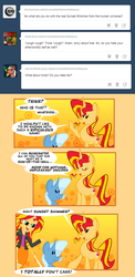 Size: 828x1696 | Tagged: safe, artist:miroslav46, sunset shimmer, trixie, human, pony, equestria girls, g4, ask, cardboard cutout, human ponidox, sunset shimmer hates you, tumblr