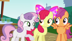 Size: 1280x720 | Tagged: safe, screencap, apple bloom, scootaloo, sweetie belle, g4, twilight time, cutie mark crusaders