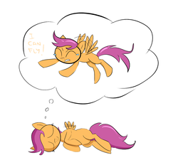 Size: 1242x1119 | Tagged: safe, artist:carla-92, scootaloo, g4, cute, cutie mark crusaders, eyes closed, flapping, flying, scootaloo can fly, scootaloo can't fly, sleeping, wings