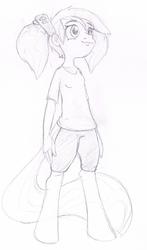 Size: 637x1087 | Tagged: safe, artist:wigmania, oc, oc only, oc:hope, satyr, looking up, monochrome, offspring, parent:lyra heartstrings, solo