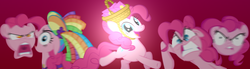 Size: 1882x516 | Tagged: safe, pinkie pie, g4, angry, basket hat, blurry, hat, vector