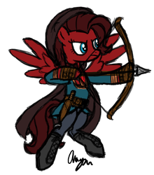 Size: 1374x1563 | Tagged: safe, artist:inkrose98, oc, oc only, oc:ink rose, archery, arrow, bow (weapon), bow and arrow, clothes, dagger, solo, weapon