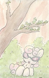 Size: 681x1077 | Tagged: safe, artist:slightlyshade, sweetie belle, bird, g4, female, solo, traditional art, tree