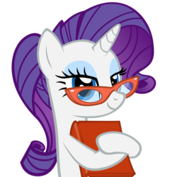 Size: 1073x1073 | Tagged: safe, artist:zacatron94, part of a set, rarity, g4, alternate hairstyle, book, female, glasses, nerd pony, ponytail, rarity's glasses, simple background, solo, transparent background, vector