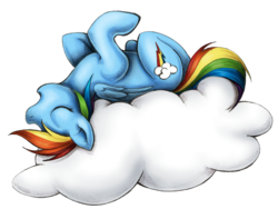 Size: 800x601 | Tagged: safe, artist:pingwinowa, rainbow dash, g4, cloud, cute, female, simple background, sleeping, solo, transparent background