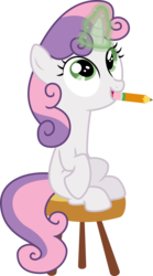 Size: 5585x10073 | Tagged: safe, artist:starshinecelestalis, sweetie belle, pony, g4, twilight time, absurd resolution, female, magic, mouth hold, pencil, simple background, solo, stool, transparent background, vector