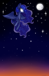 Size: 998x1552 | Tagged: safe, artist:jbrid, princess luna, g4, female, flying, moon, night, solo, stars