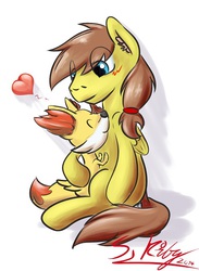 Size: 444x606 | Tagged: safe, artist:swordkirby, oc, oc:rory kenneigh, fennekin, pony, crossover, cute, heart, hug, male, pokémon, stallion