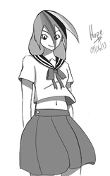 Size: 1200x1920 | Tagged: safe, artist:hopelld, rainbow dash, human, g4, belly button, clothes, female, humanized, midriff, monochrome, school uniform, schoolgirl, skirt, solo