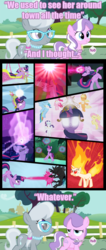 Size: 600x1417 | Tagged: safe, edit, edited screencap, screencap, applejack, diamond tiara, fluttershy, pinkie pie, rainbow dash, rarity, silver spoon, twilight sparkle, alicorn, changeling, pony, a canterlot wedding, boast busters, feeling pinkie keen, friendship is magic, g4, magic duel, the return of harmony, twilight time, comic, female, mare, rapidash twilight, screencap comic, twilight sparkle (alicorn), whatever