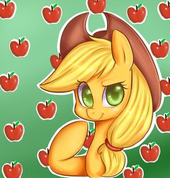 Size: 876x912 | Tagged: safe, artist:hearlesssoul, applejack, g4, bust, colored pupils, female, raised hoof, solo