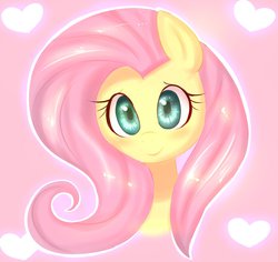 Size: 919x869 | Tagged: safe, artist:hearlesssoul, fluttershy, g4, blushing, female, heart background, looking at you, portrait, smiling, solo