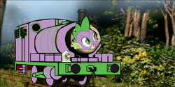 Size: 985x494 | Tagged: safe, spike, g4, 1000 hours in ms paint, crossover, ms paint, pooh's adventures, thomas the tank engine, trainified