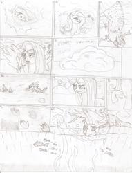 Size: 1700x2227 | Tagged: safe, artist:johng117, fluttershy, kaiju, pegasus, pony, g4, comic, godzilla, godzilla (series), godzilla 2014, godzilla junior, godzillashy, monochrome