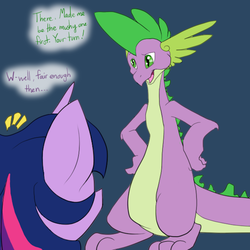 Size: 1000x1000 | Tagged: safe, artist:aviantheatrics, spike, twilight sparkle, ask twilight and spike!, g4, ask, ask-twispike, female, male, older, older spike, ship:twispike, shipping, straight, tumblr