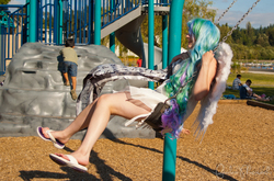 Size: 2368x1566 | Tagged: artist needed, safe, artist:fearless-zombie, princess celestia, human, g4, cosplay, feet, irl, irl human, photo, solo, swing