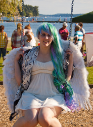 Size: 1867x2532 | Tagged: safe, artist:fearless-zombie, princess celestia, human, g4, cosplay, irl, irl human, photo, solo, swing