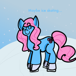 Size: 500x500 | Tagged: safe, artist:sadyuri, oc, oc only, oc:florissa, earth pony, pony, ask florissa, ask, earth pony oc, eyes closed, female, ice skates, mare, solo, tumblr, winter