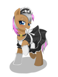 Size: 1536x2048 | Tagged: safe, artist:evomanaphy, oc, oc only, oc:ophelia, bedroom eyes, bell, bell collar, blushing, choker, clothes, collar, female, maid, rule 63, socks, solo