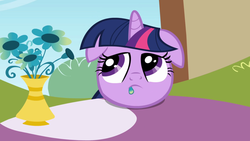 Size: 1920x1080 | Tagged: safe, screencap, twilight sparkle, pony, unicorn, g4, the ticket master, female, flower, frown, mushroom table, ponyville, sad, solo, squishy, unicorn twilight