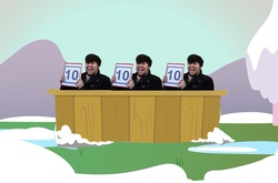 Size: 1722x1138 | Tagged: safe, discord, g4, keep calm and flutter on, foodfight!, jontron, judges, judges table, reaction image, tenouttaten