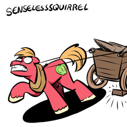 Size: 1000x1000 | Tagged: safe, artist:senselesssquirrel, big macintosh, earth pony, pony, g4, anvil, cart, male, solo, stallion