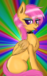 Size: 588x954 | Tagged: safe, artist:liquidarrow-x, scootaloo, g4, alternate hairstyle, bedroom eyes, choker, female, solo, tongue out