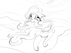 Size: 1078x810 | Tagged: safe, artist:dotkwa, fluttershy, octopus, g4, female, fluttertako, grayscale, monochrome, sad, sketch, solo, species swap