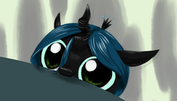 Size: 1103x631 | Tagged: artist needed, source needed, safe, queen chrysalis, changeling, changeling queen, nymph, g4, cute, cutealis, diabetes, female, hnnng, horn, it hungers, kilroy was here, looking at you, nom, smiling, solo, soon, the end is nigh, weapons-grade cute