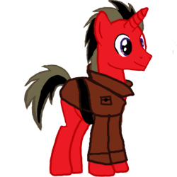 Size: 3000x3000 | Tagged: safe, artist:thewatchfulpony, oc, oc only, pony, unicorn, clothes, red, smiling, solo, swift wit, trenchcoat