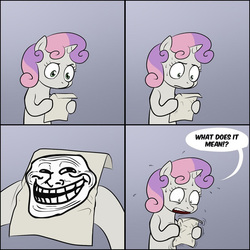 Size: 700x700 | Tagged: safe, sweetie belle, g4, exploitable meme, meme, sweetie's note meme, trollface