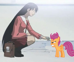 Size: 432x363 | Tagged: safe, scootaloo, g4, azumanga daioh, clothes, kneesocks, meme, sakaki, school uniform, schoolgirl, skirt, socks