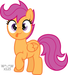 Size: 1600x1759 | Tagged: dead source, safe, artist:sasukex125, scootaloo, pegasus, pony, g4, :p, cute, cutealoo, derp, female, folded wings, raised hoof, silly, silly pony, simple background, solo, tongue out, transparent background, vector, wings