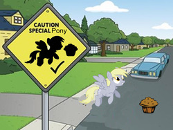 Size: 1024x768 | Tagged: safe, derpy hooves, pegasus, pony, g4, family guy, female, male, mare, muffin, solo, special pony
