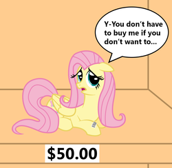 Size: 1177x1148 | Tagged: safe, artist:vincentthecrow, part of a set, fluttershy, g4, barcode, bronybait, female, for sale, ponies for sale, price tag, shut up and take my money, solo, speech bubble