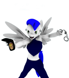 Size: 658x745 | Tagged: safe, artist:sparkyfox, oc, oc only, oc:striker cobalt, anthro, 3d, anthro oc, armpits, badge, cg, cuffs, police, simple background, solo, transparent background, undercover