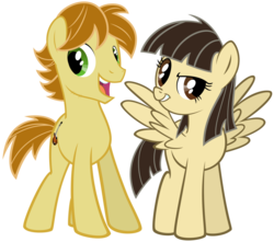 Size: 952x840 | Tagged: dead source, safe, artist:alkippe-mlp, artist:sibsy, mandopony, wild fire, earth pony, pegasus, pony, g4, duo, duo male and female, female, male, mare, open mouth, simple background, spread wings, stallion, transparent background, vector, wings