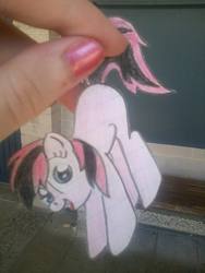 Size: 720x960 | Tagged: safe, artist:partypievt, oc, oc only, oc:sugar rush, hand, hanging, paper child, paper pony, papercraft, photo, solo, traditional art