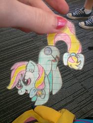 Size: 720x960 | Tagged: safe, artist:partypievt, oc, oc only, bow, candy axe, hand, hanging, paper child, paper pony, papercraft, photo, solo, traditional art