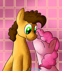 Size: 737x838 | Tagged: safe, artist:invaderugli, cheese sandwich, pinkie pie, g4, female, kissing, male, ship:cheesepie, shipping, straight