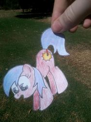 Size: 720x960 | Tagged: safe, artist:partypievt, oc, oc only, oc:summer, hand, hanging, paper child, paper pony, papercraft, photo, solo, traditional art