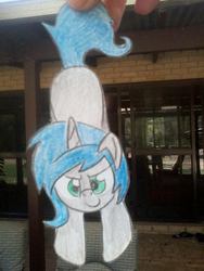 Size: 720x960 | Tagged: safe, artist:partypievt, oc, oc only, oc:solemn vow, pony, unicorn, hand, hanging, paper child, paper pony, papercraft, photo, solo, traditional art