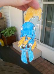 Size: 510x700 | Tagged: safe, artist:partypievt, oc, oc only, oc:sugar rush, pony, unicorn, hand, hanging, paper child, paper pony, papercraft, photo, solo, traditional art