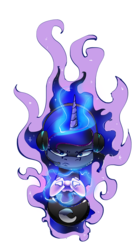 Size: 1500x2778 | Tagged: safe, artist:alumx, princess luna, alicorn, pony, gamer luna, g4, angry, colored, controller, female, looking at you, magic, portrait, simple background, solo, transparent, transparent background