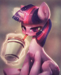 Size: 768x936 | Tagged: dead source, safe, artist:frali, twilight sparkle, pony, unicorn, g4, drinking, drinking straw, female, magic, solo, telekinesis, unicorn twilight