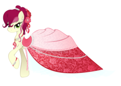 Size: 8185x5787 | Tagged: safe, artist:malwinahalfmoon, roseluck, g4, absurd resolution, alternate hairstyle, beautiful, clothes, dress, earring, female, gala dress, gradient, necklace, pearl, rose, simple background, solo, transparent background, vector, vintage