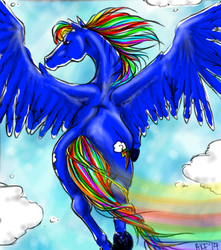 Size: 450x509 | Tagged: safe, artist:obsidianthorn, rainbow dash, g4, cloud, cloudy, female, flying, realistic, solo